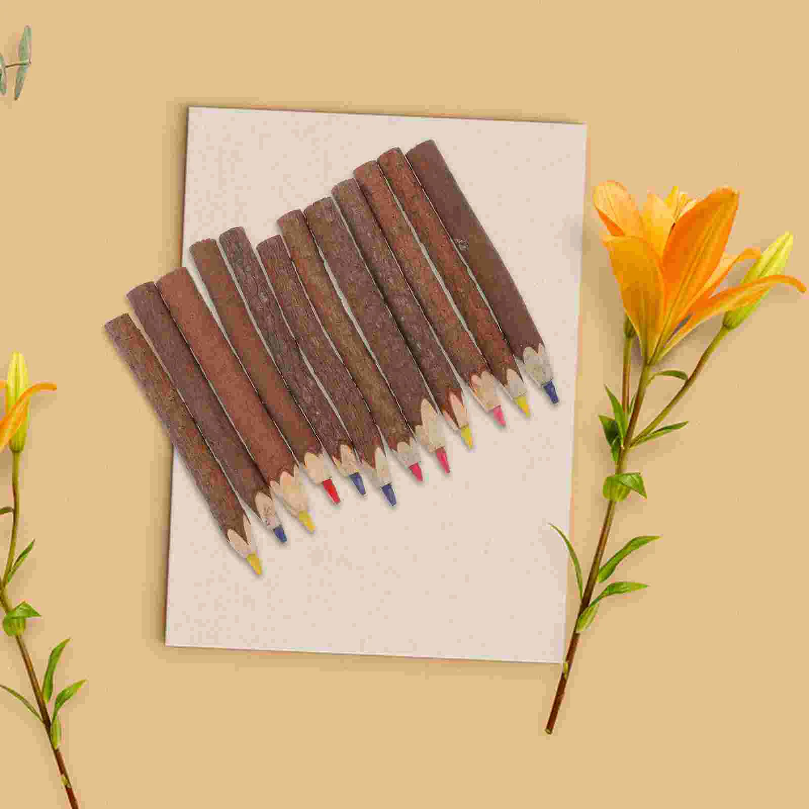 8 Pcs Pens + Pencil Twig Colored Pencils Branch Household Bark Tree Bamboo Wood