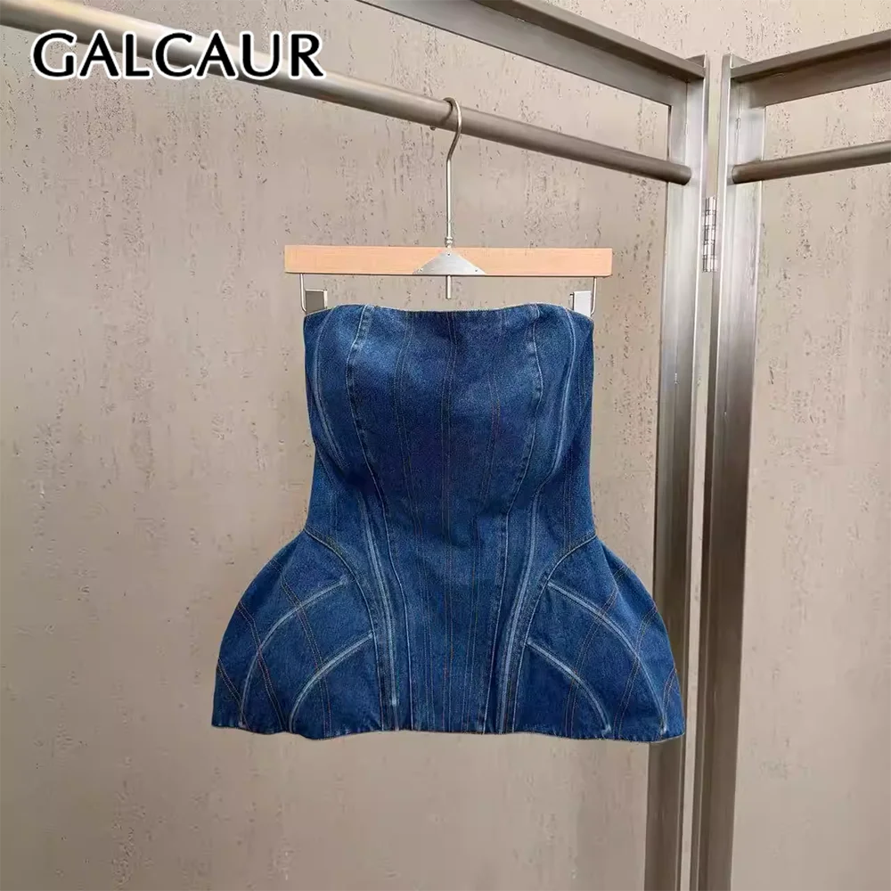 

Жилет GALCAUR из денима с эффектом похудения, в стиле High Street, без бретелек, без рукавов, с пэчворком и молнией, модный женский топ