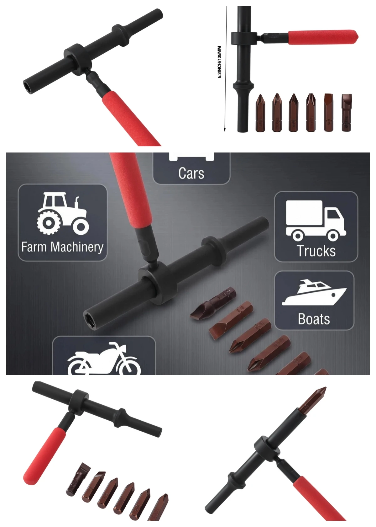 

​F3369 Air Impact Screw Remover | 6-Piece Black Diamond Steel Slotted & Phillips Bits | Pneumatic Hammer Compatible
