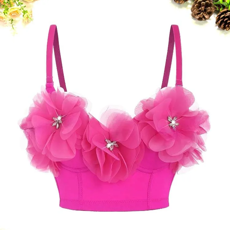 

Sexy Triangle Cup Underwire Backless Bra with Rose Red Flower Petals and Diamonds Sexy Bras Outside Fishbone Inner Bralette