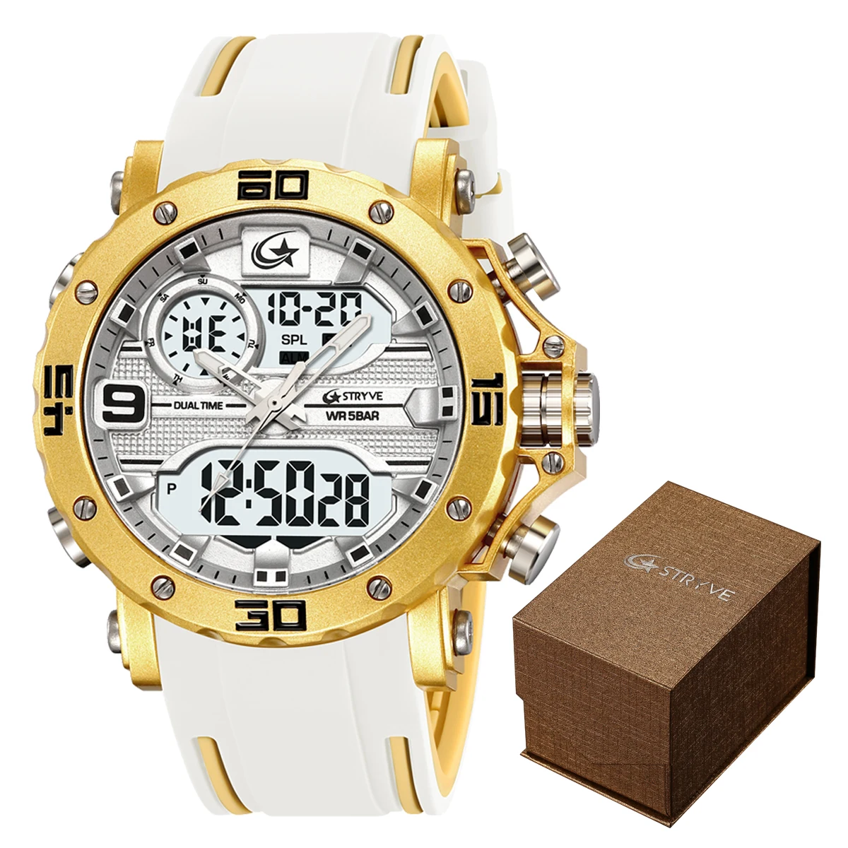 

Fashion STRYVE 8032 Men's Watch with Box Digital-Analog Movement Luxury Sports Watch for Men Hot Sell 5ATM Waterproof Wristwatch