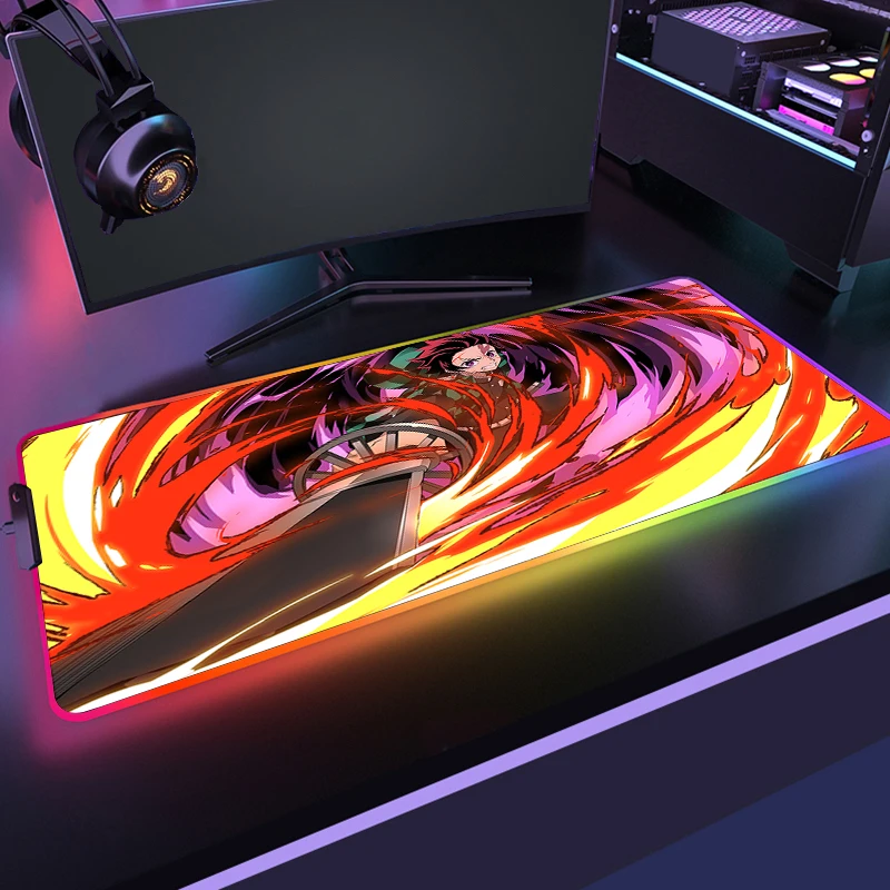 Mauspad Dämonen töter RGB Gamer Deskmat Hintergrund beleuchtung Gummi Maus matte PC Gaming Zubehör Mausepad Tastatur Schrank Mouse pad 90x40 Ansicht 5