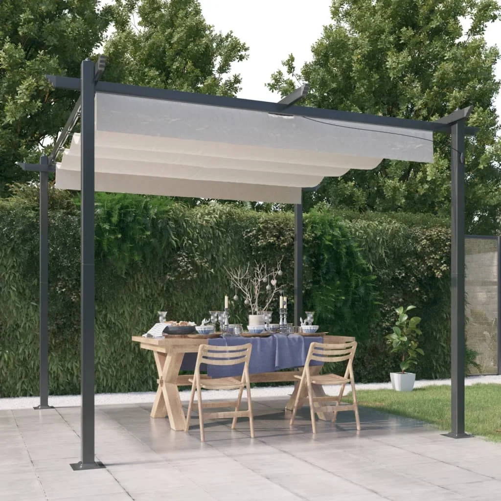 Vidaxl Cream Garden Gazebo With Retractable Roof 3X3 M Outdoor Products Sunshade And Rainproof Outdoor