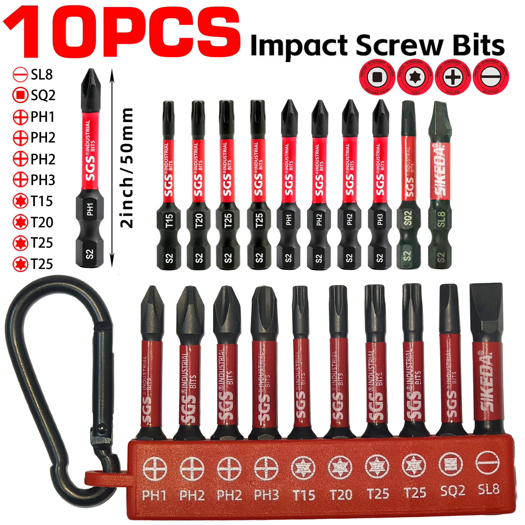 High-Torque Precision Impact Bit Set, S2 Steel, Super Strong Magnetic Properties, 10/20 Piece Set, Long and Short Versions 50Mm/25Mm, Compatible with Impact Drills in Various Models Such as Ph/T/Sq/Sl, Red and Black Color Scheme, Suitable for Home DIY (Self-Repair and Crafts)/Mechanical Repairs/Electronic Equipment Installation/Furniture Assembly - view 3