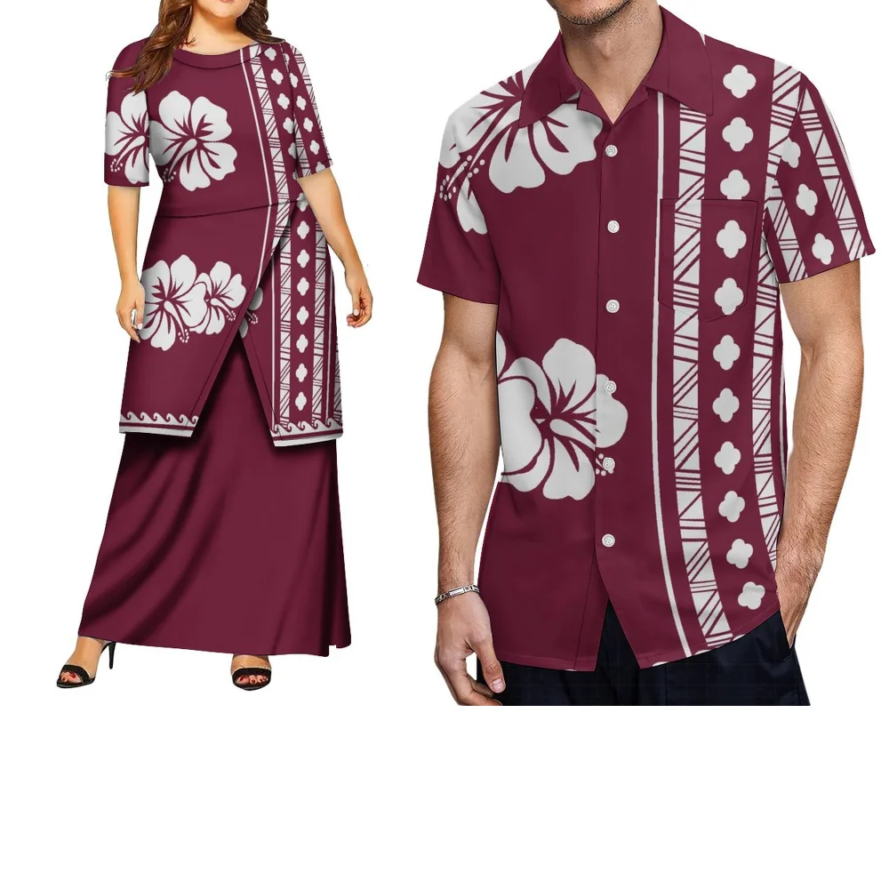 Wzór w stylu hawajskim Polinezyjska letnia impreza Personalizowane stroje dla par Luźna sukienka damska Pletasi Koszula męska z kieszeniami