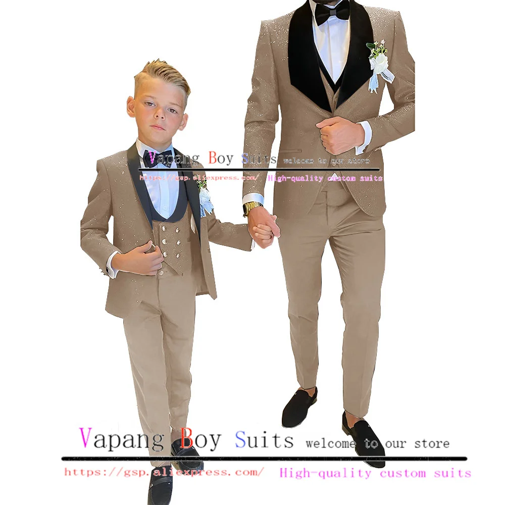 Dark Green Suit for Boys Wedding Tuxedo 3 Piece Set Jacket Vest Pants Bow Tie Kids Shawl Collar Blazer Fashion Clothes