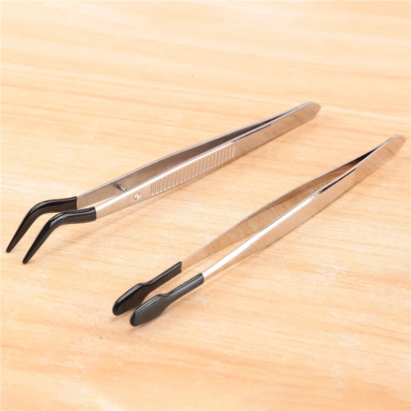 

AB34-Rubber Tip Tweezers Set For Craft Laboratory Industrial Hobby Tweezers Pliers Jewelry Stamp Plastic Box 12/15Cm