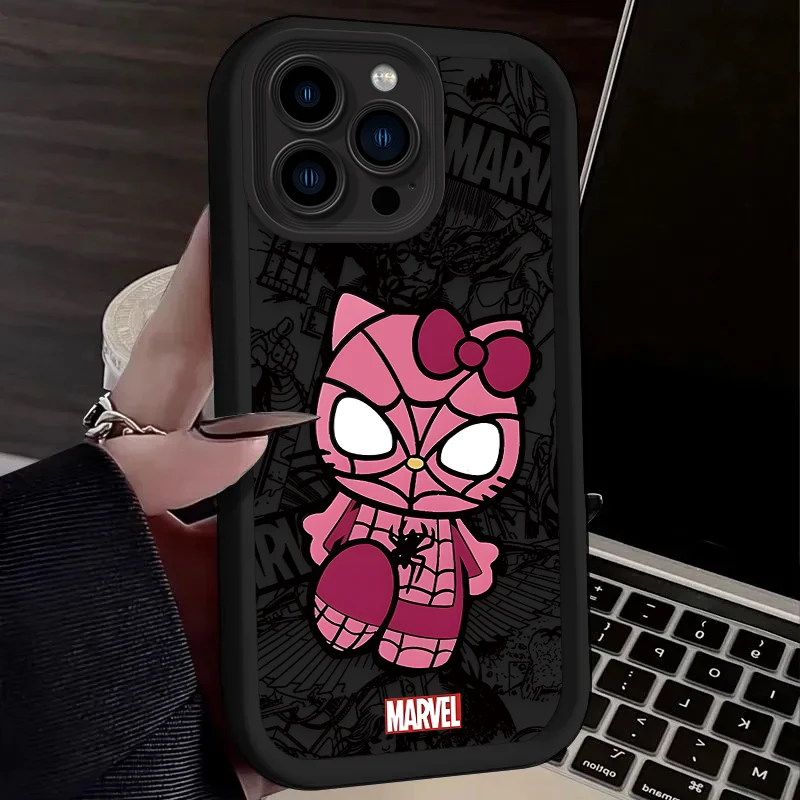 Funda de teléfono Spiders Man Cute Hello Kitty para IPhone 16 15 14 13 12 11 Pro Max Mini XR XS X 7 8 Plus, funda trasera suave de TPU