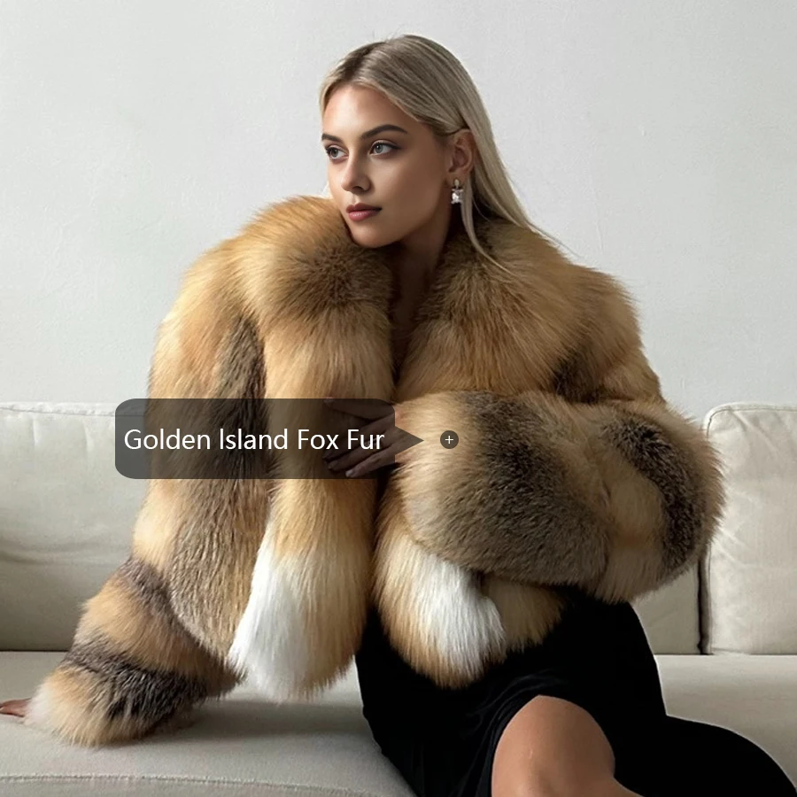 معطف فرو الثعلب الذهبي lsland سترة من الفرو الحقيقي مع ياقة قصيرة معطف فرو الثعلب الفضي الأصلي وصل حديثًا معطف فرو طبيعي للنساء #4