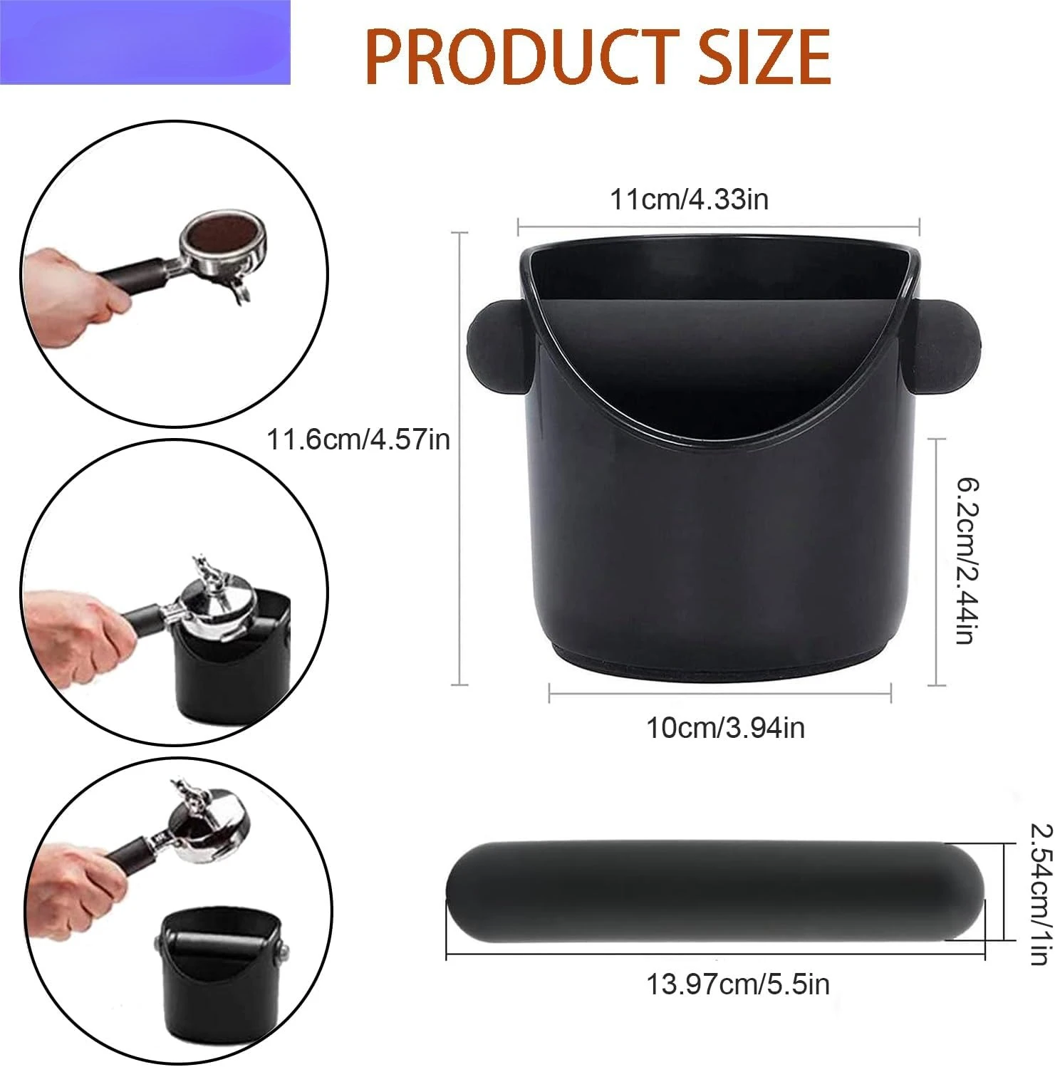 Coffee Knock Box Shock-Absorbent Durable Barista Style Knock Box With Removable Knock Bar.(4.6 X 4.3 Inch-Black)