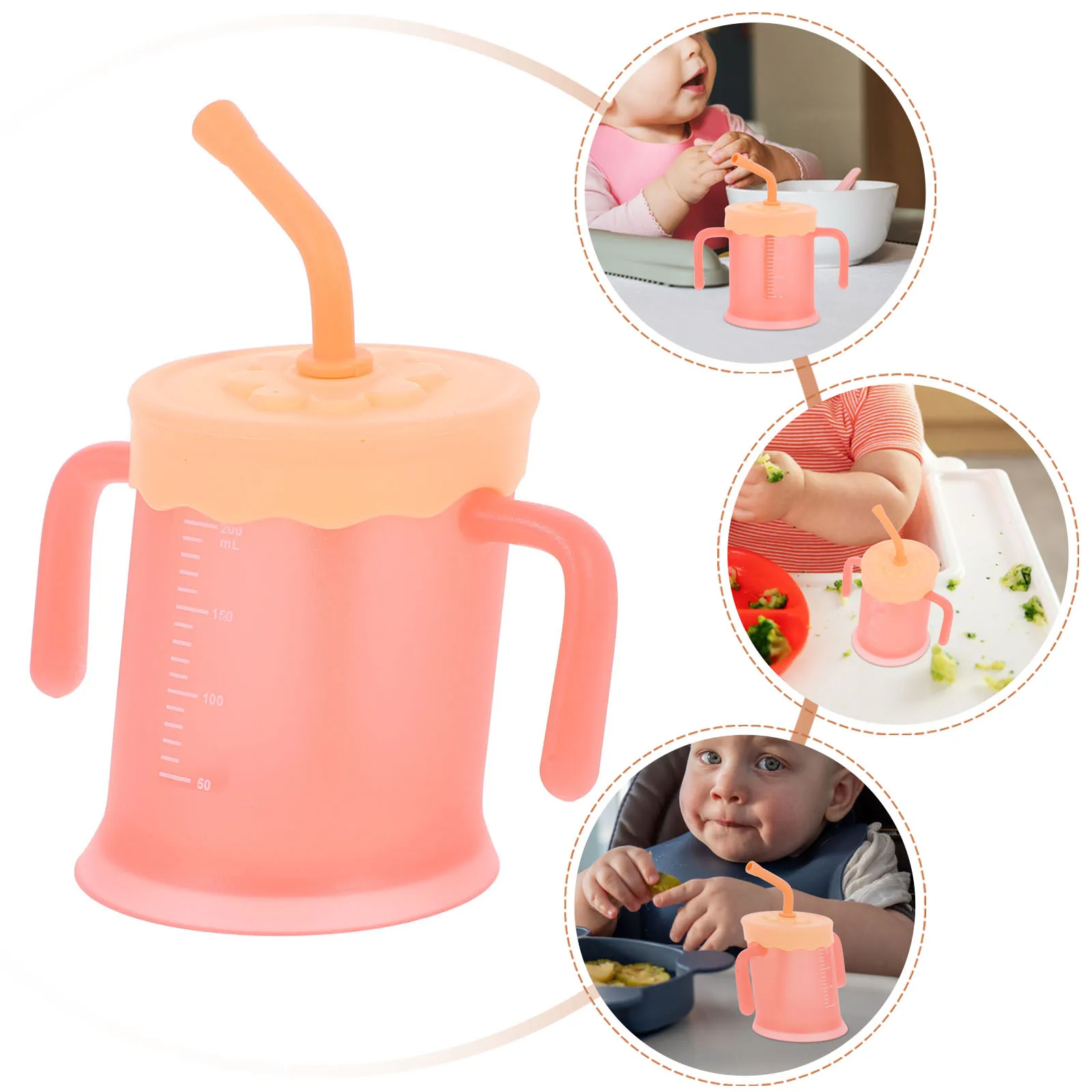 كوب آمن وخفيف الوزن للأطفال الصغار مع شفاطة، سهل التنظيف وغير قابل للكسر، مادة السيليكون البولي بروبيلين، كوب زجاجة للشرب مع القش #2