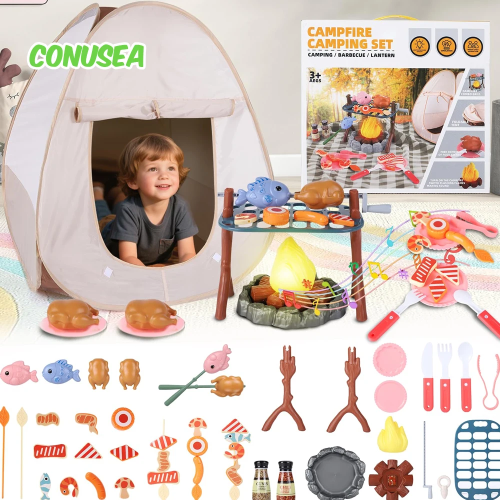 Kinder Camping Zelt Set Baby Spielplatz Miniatur Lebensmittel Kinder Zelt Haus Indoor Outdoor Eltern-kind-Interaktive Spiel Spielzeug
