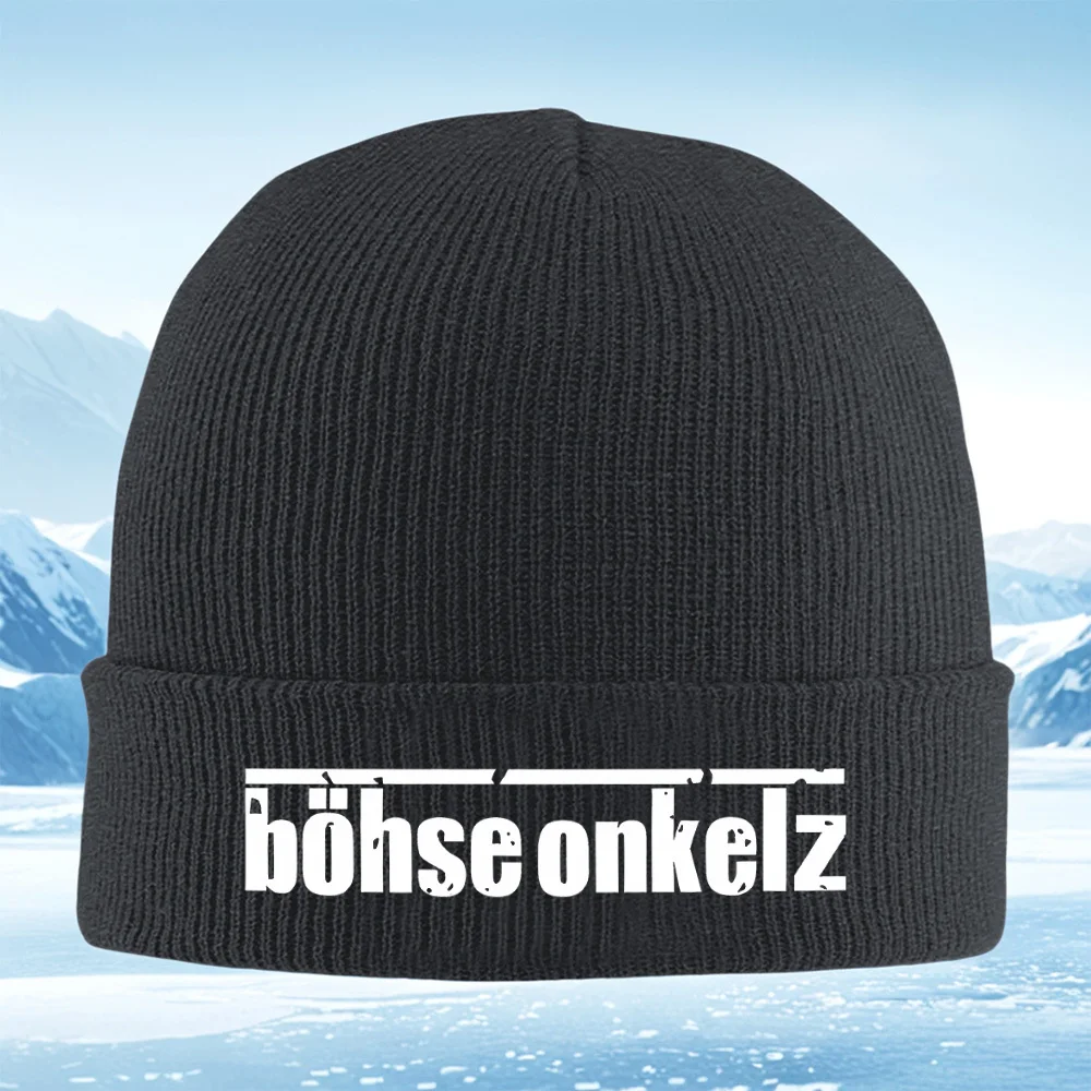 Böhse Onkelz, kräftige weiße Buchstaben Männer Frauen Unisex Strickmütze Beanie Pullover Mütze Winter Thermal Warm Weihnachten Outdoor Radfahren H