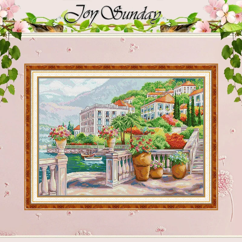 Resort Town Patterns Counted Cross Stitch Set DIY 11CT 14CT 16CT Stamped DMC Cross-stitch Kit Embroidery Needlework Home Decor