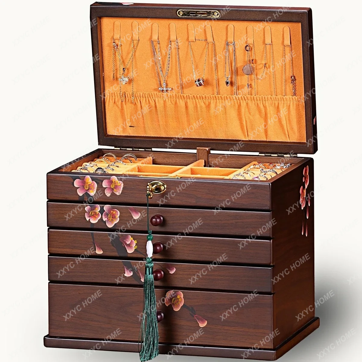 JJLX Solid Wood Jewelry Box With Lock For Necklaces, Rings, Bracelets, Earrings, And Watches Storage Box