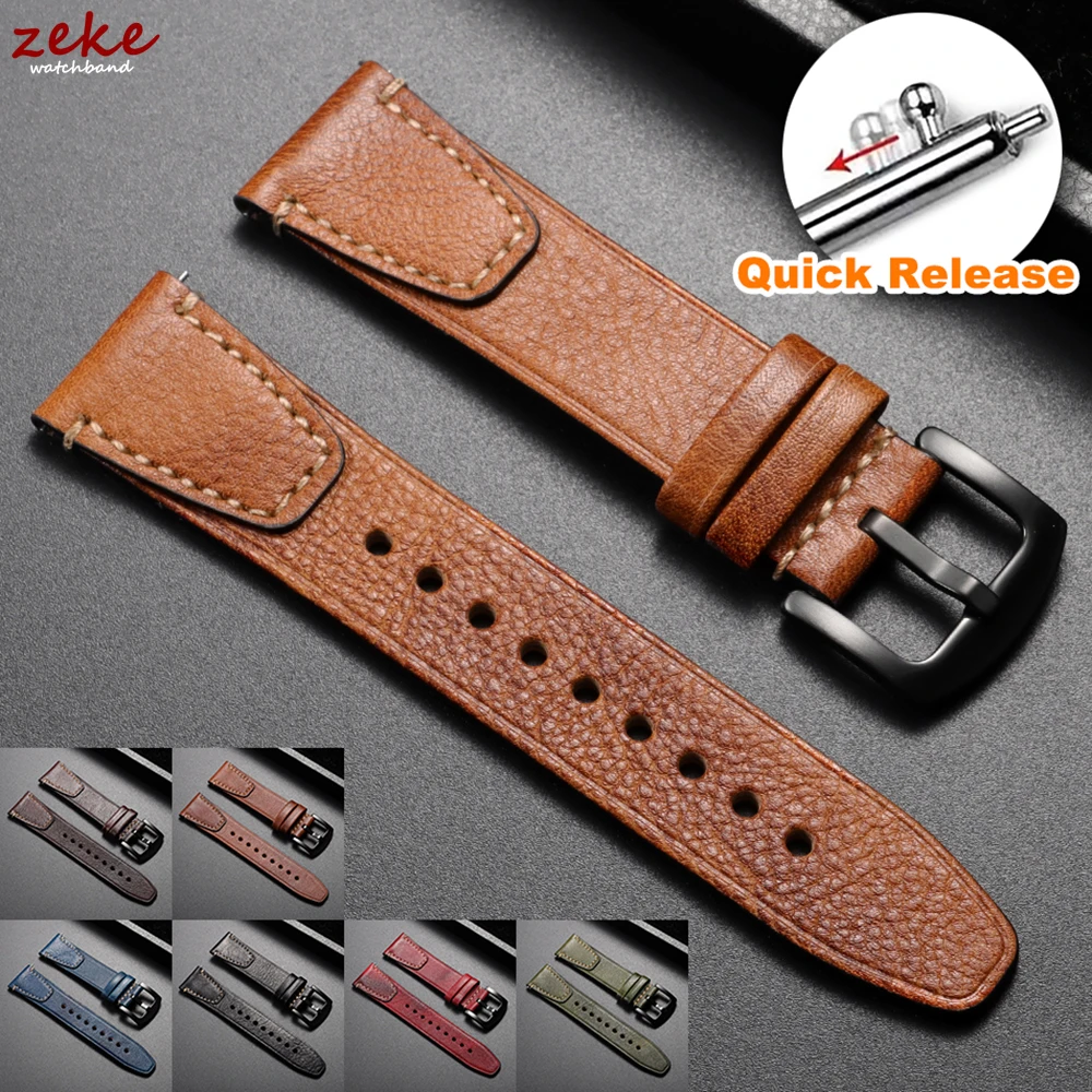 خمر براون جلد طبيعي حزام (استيك) ساعة الإفراج السريع الرجعية النفط الشمع جلد العجل حزام ل Seiko ل رولكس 18 مللي متر 20 مللي متر 22 مللي متر معصمه