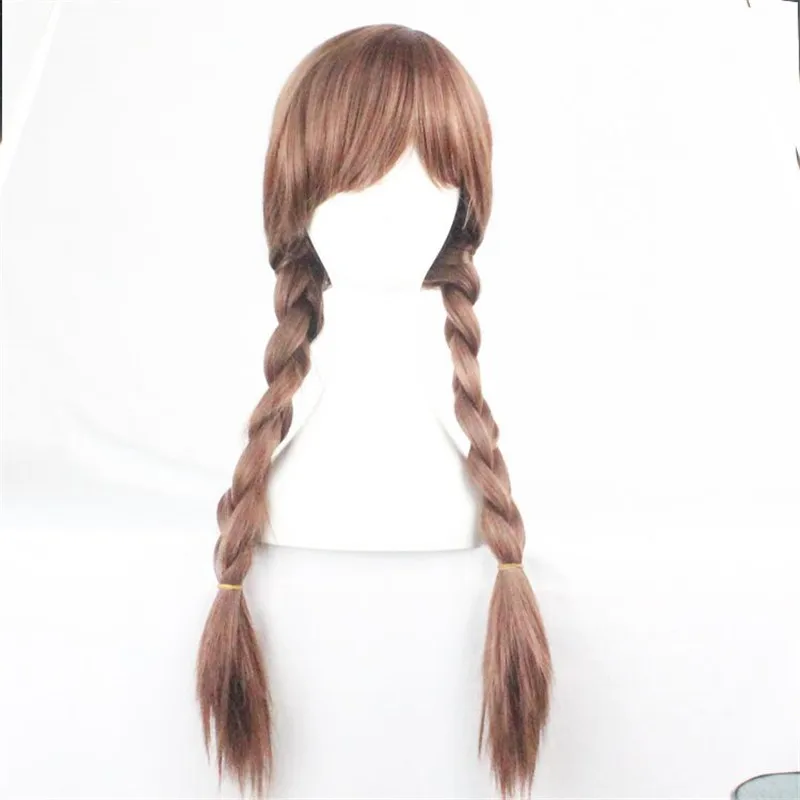 WoodFestival Synthetic Hair Brown Blonde Wig Cosplay Wigs For Women Long 2 Braids Anime Party Princess High Temperature Fiber