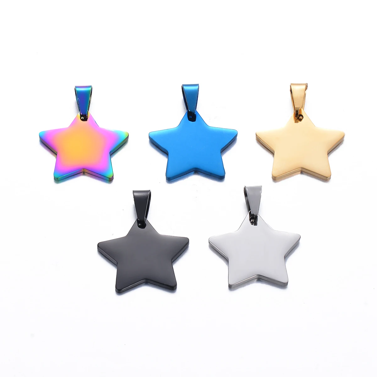 5Pcs Good Quality Five-point Star Tags Pendant Charm Dog ID Stainless Steel Blank Dog Tags 5 colors Both side Polished