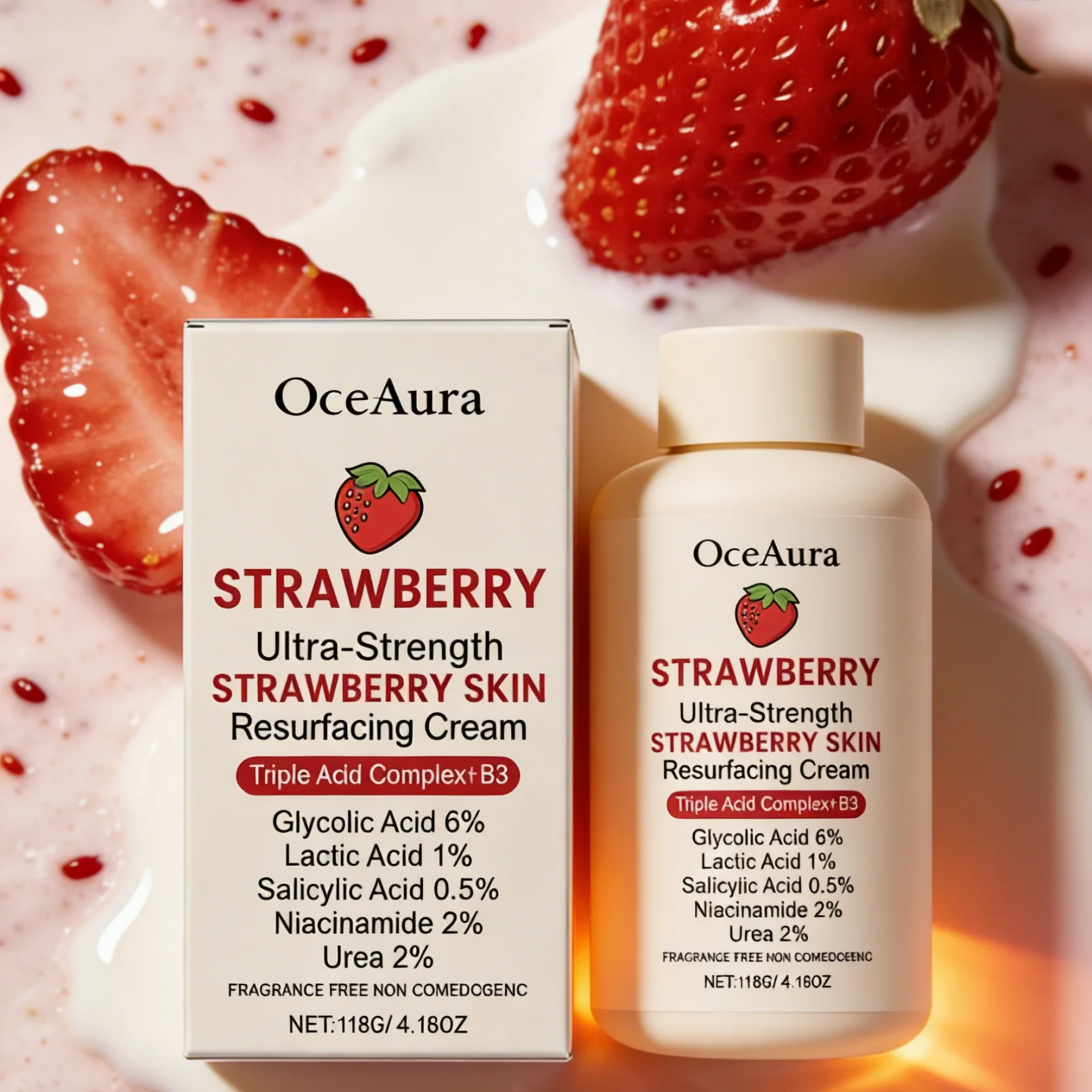 Strawberry Cream Lactic Acid Salicylic Acid Improve Dullness Moisturizing Skin Brightening Rejuvenation Nicotinamide Cream 118g