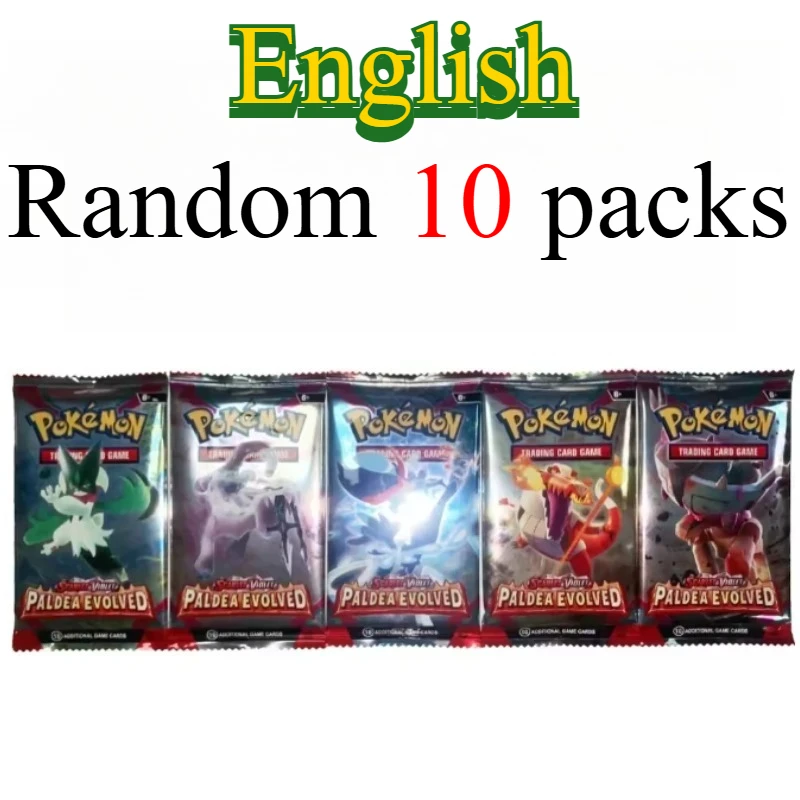 10 Pokémon-kaartpakketten, heldere sterren, 151 prismatische evoluties, PALDEAN FATES, Engelse versterking, gevechtstransactiekaartcadeau