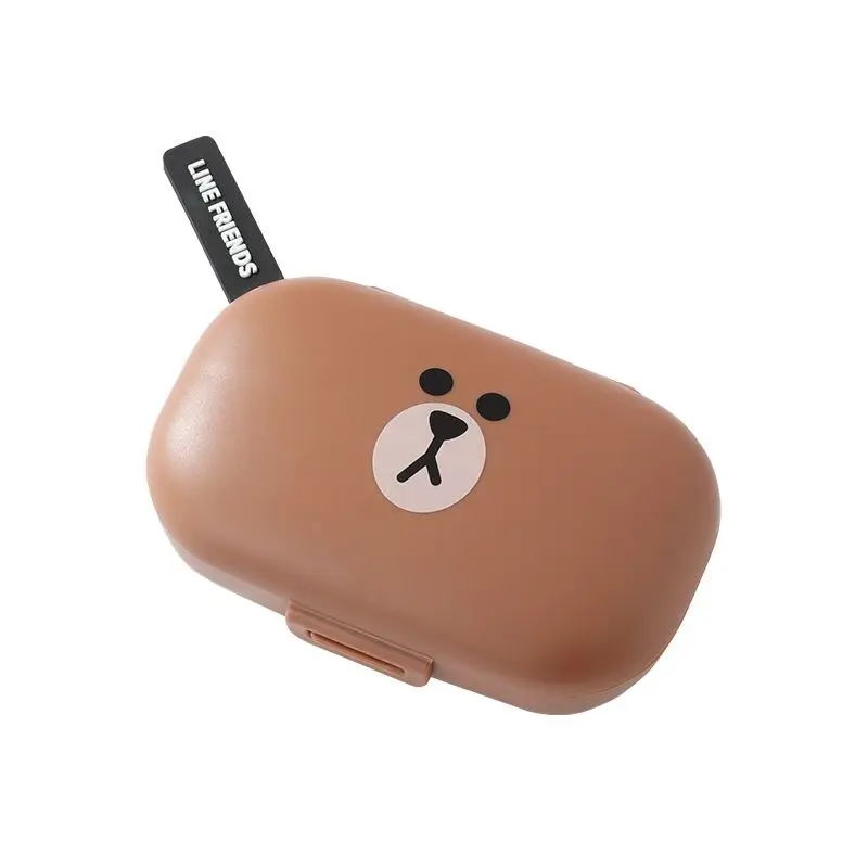 LINE FRIENDS Brown cartoon cute segmented sealed pill box mini portable moisture-proof medicine organizer anime wholesale - view 5