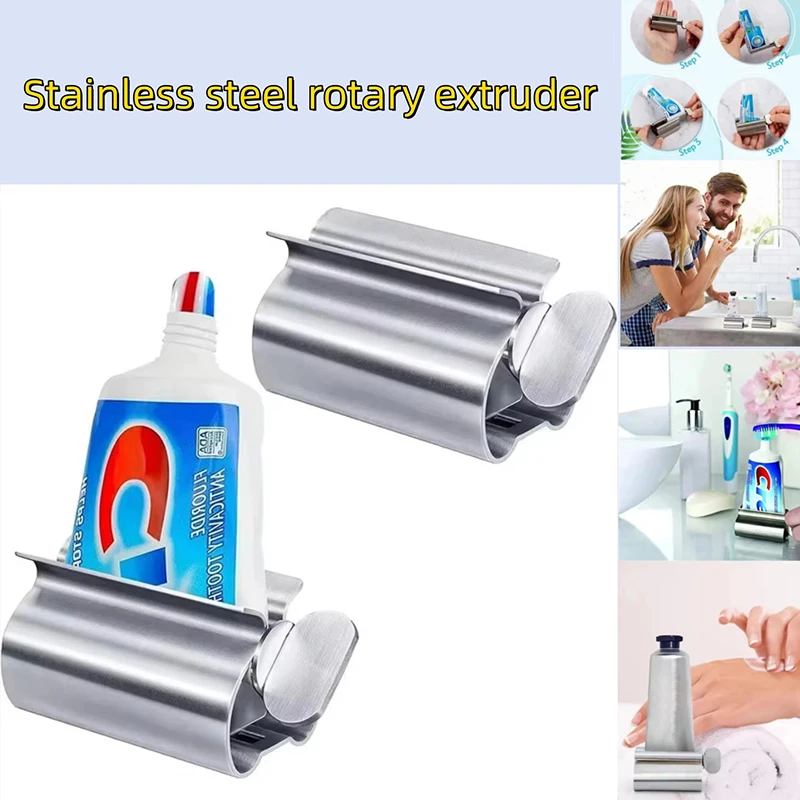 1pc household Stainless Steel Rotating Toothpaste Squeezerpresstoothpaste Holder Can Be Used For Ointment Other Accessories