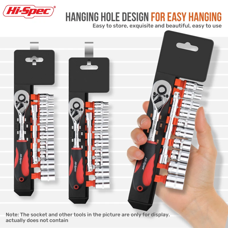 Hi Spec 1/4" 3/8" 1/2" Socket Wrench Storage Rack Rail Holder Portable Black&Red Organizer Home Tool Organizer Cabinet