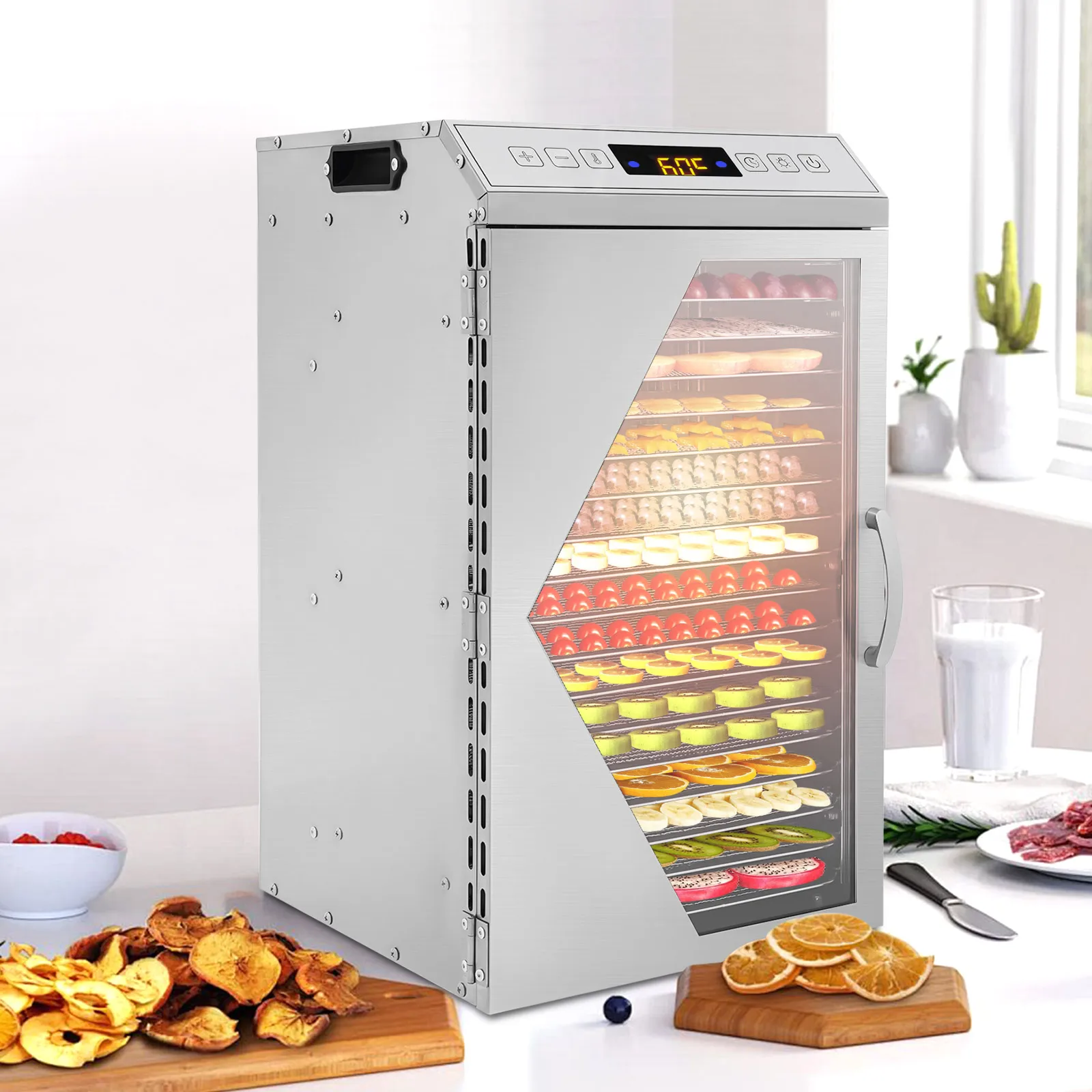 

Серебро 30,5*30*54 см, машина для сушки пищевых продуктов, прямоугольная машина для сушки фруктов из нержавеющей стали, электрическая машина для сушки пищевых продуктов с 18 лотками