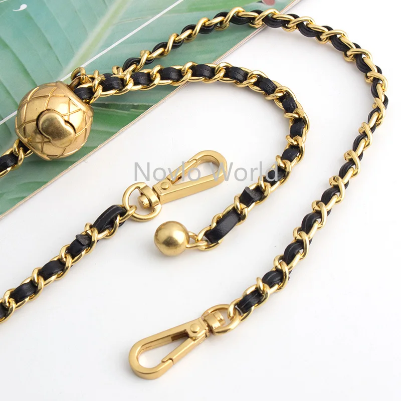 Adjustable Length Chain Small Gold Bead Metal Leather Shoulder Strap for Crossbody Bags Handbags Backpack Decorative Accessories