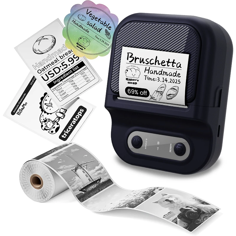 Support 12-57mm Width Mini Thermal Label Printer Self-adhesive Paper Portable Inkless Printer Bluetooth Sticker Tag Label Maker