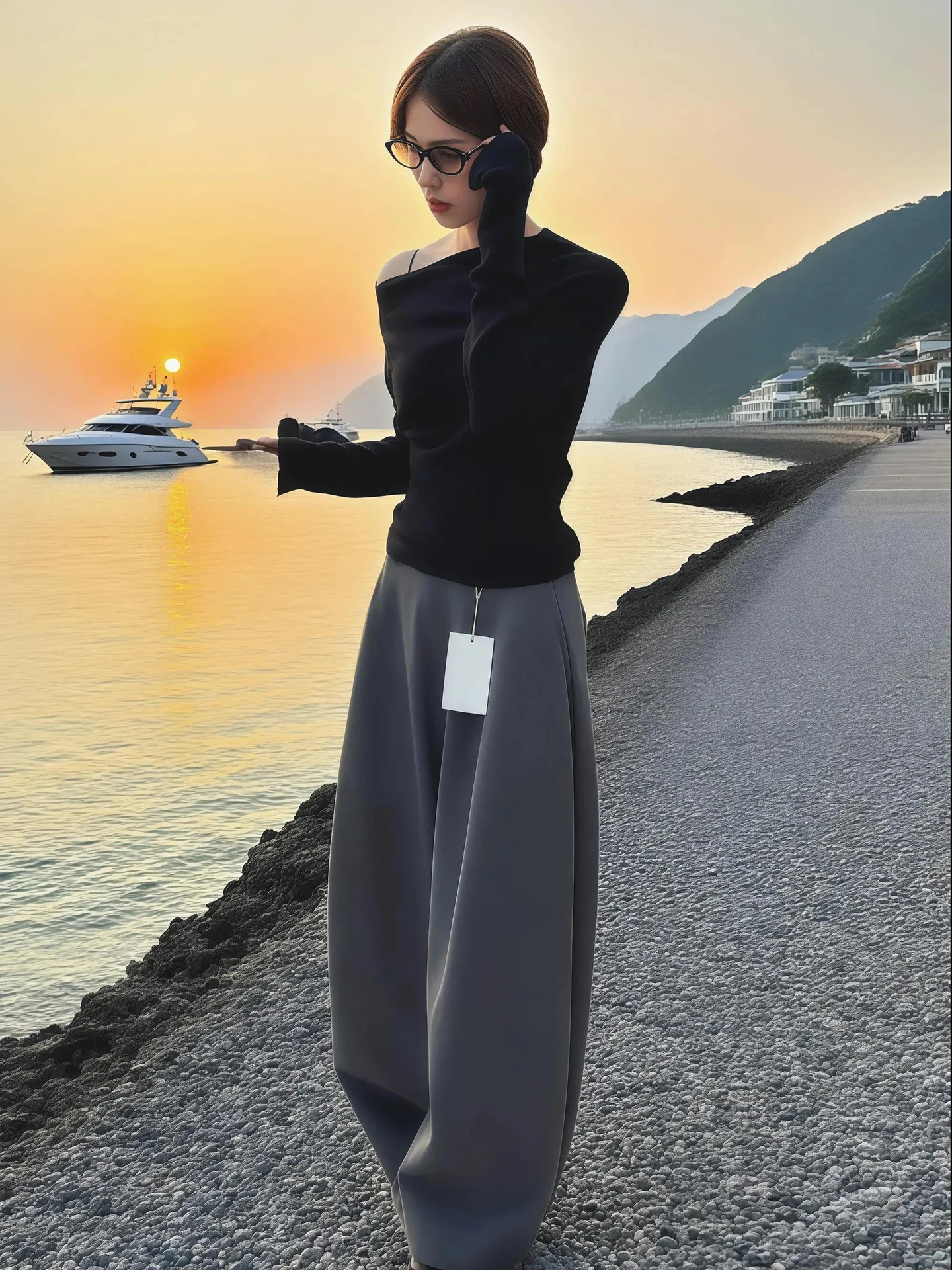 

Spring Faion plus Size Women's oulder Bared T-irt Top And Wide Leg Pants Korean Sle Set High Quali Feel Good