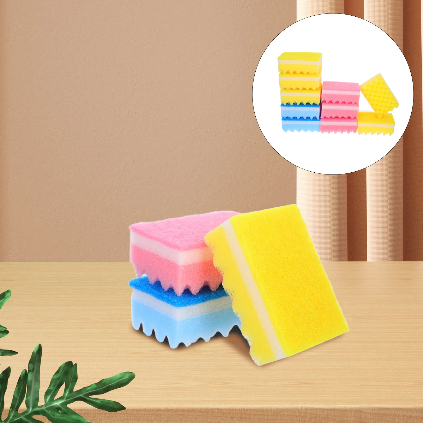 

10pcs Wave Design High-Density Cleaning Sponge Dish Scrubber Non-Scratch Kitchen Bathroom Car Durable Extra Thick Rinse-Fresh