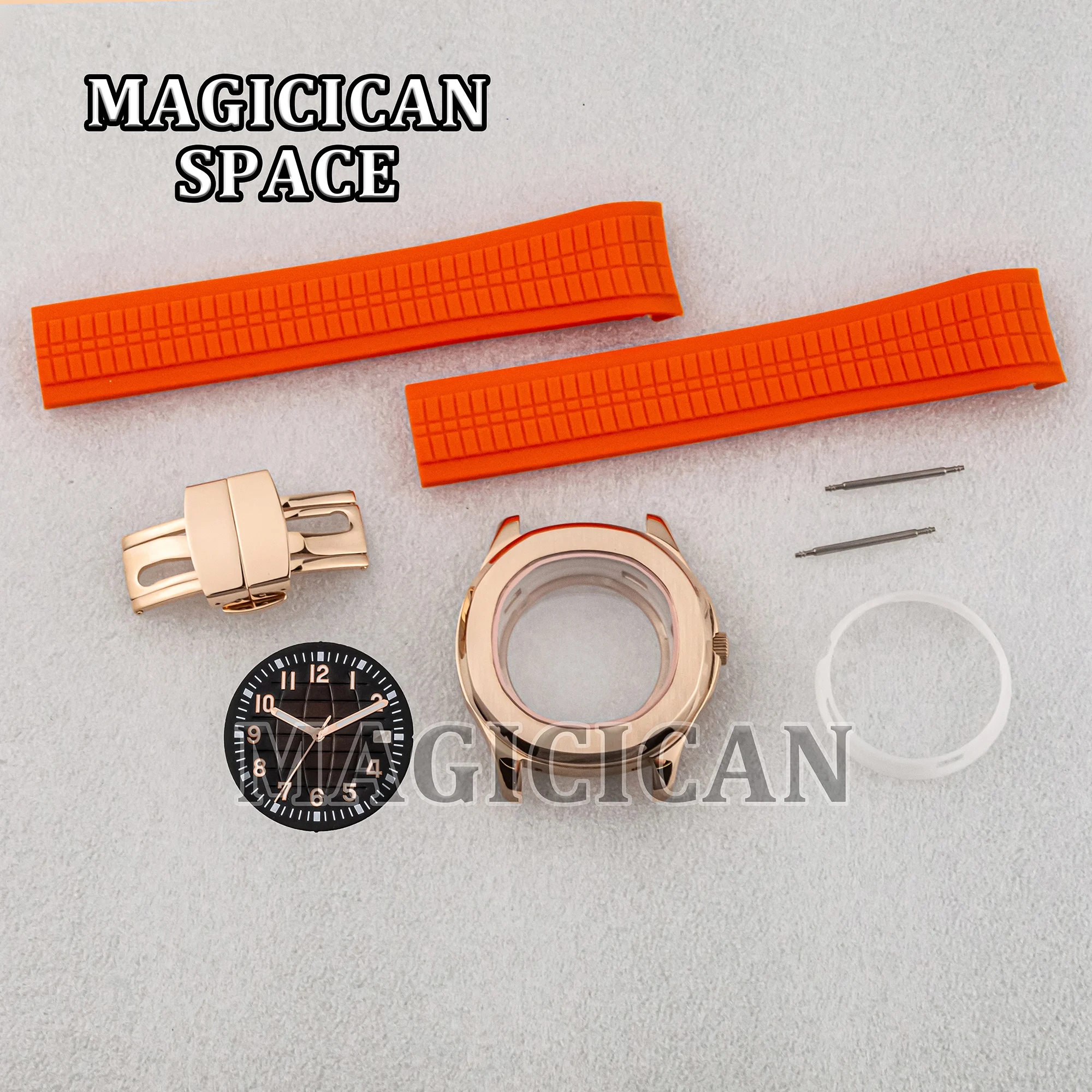 NH35 Case Rubber Strap Watch Band Luminous Dial Hands Stainless Steel Rose Gold PVD for AQUANAUT Nautilus Watch Parts Men Case