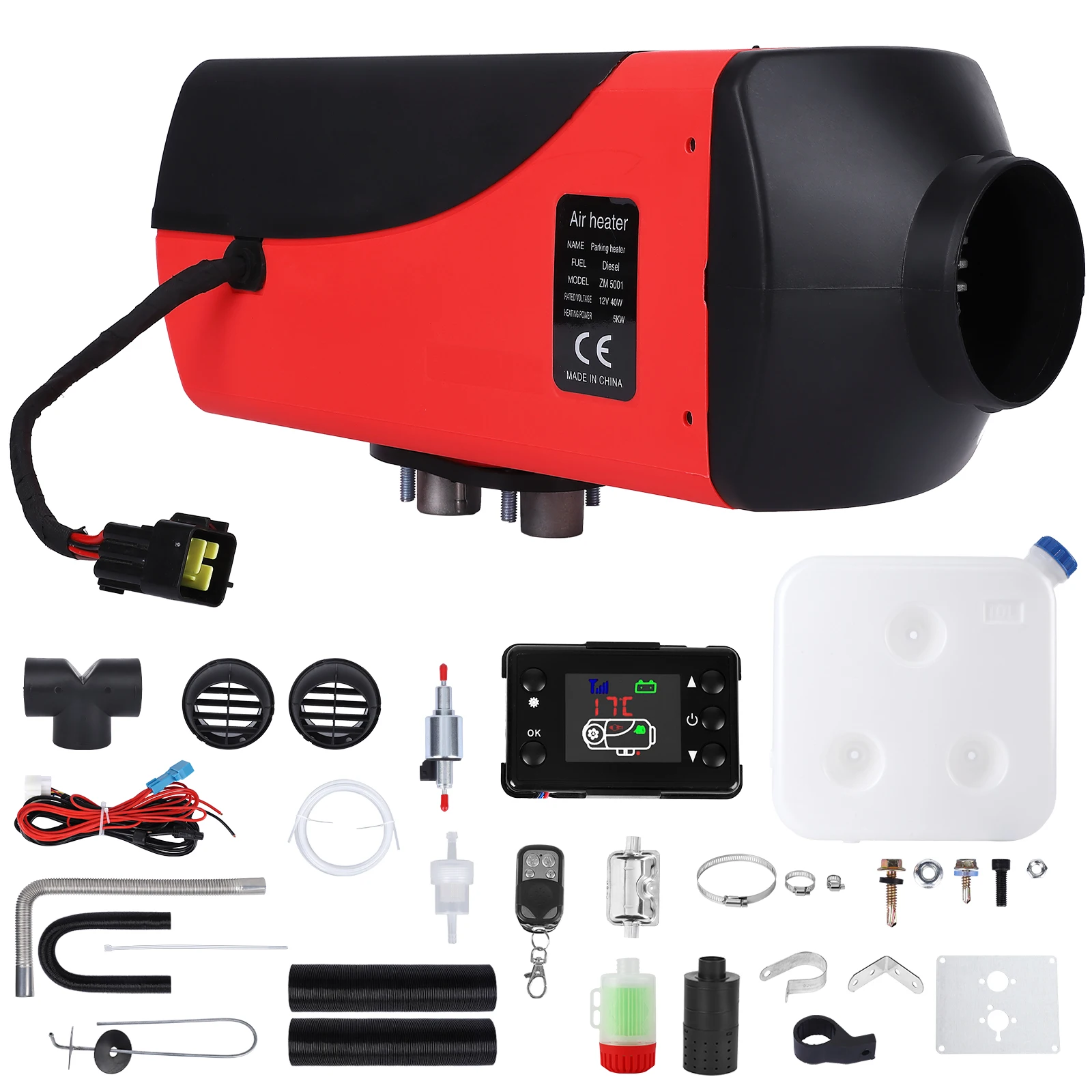 12V 5KW Diesel Air Heater, Remote Control and LCD Display Diesel Heater,Portable Diesel Heater with Knob Switch Tank