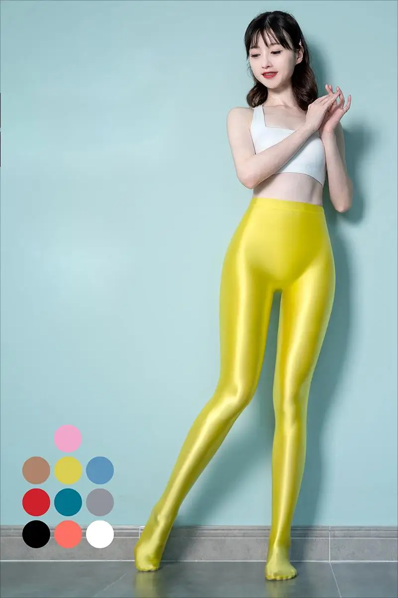 MJINM body before the seamless pants shiny silk smooth bottoming pants female external wear bodybuilding one-piece leggings