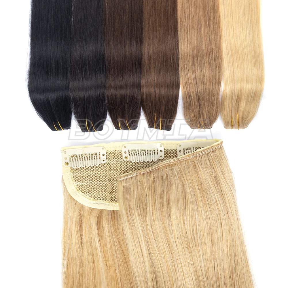 One Piece Clip in Human Hair Extensions Balayage 5 Clips 3/4 Full Head Lighter One-Piece Design Golden Brown Mix Bleach Blonde