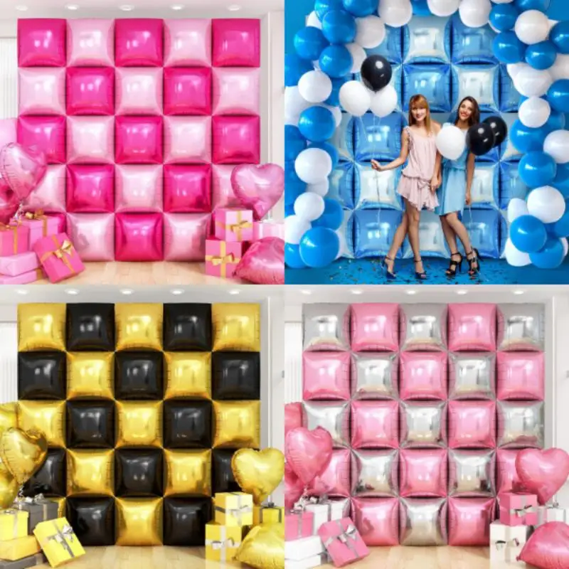 25 uds. Globos cuadrados multicolores de doble cara de papel de aluminio telón de fondo de pared decoración de celebración de fiesta de cumpleaños de boda para adultos