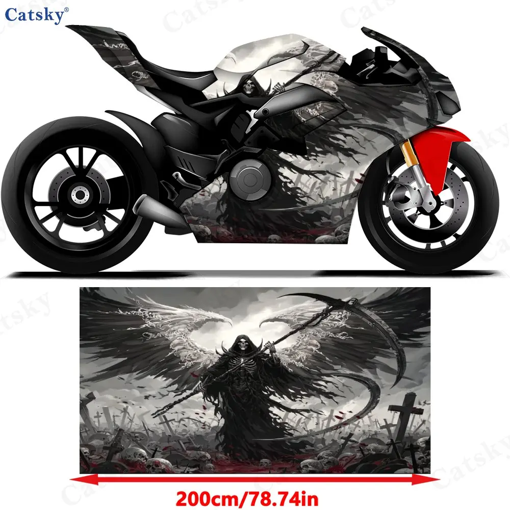 Terror Cemetery Death Reaper Motorcycle Vinyl Wrap - Waterproof, Removable Decal Sticker, Universal Fit For Motorbikes, Durable