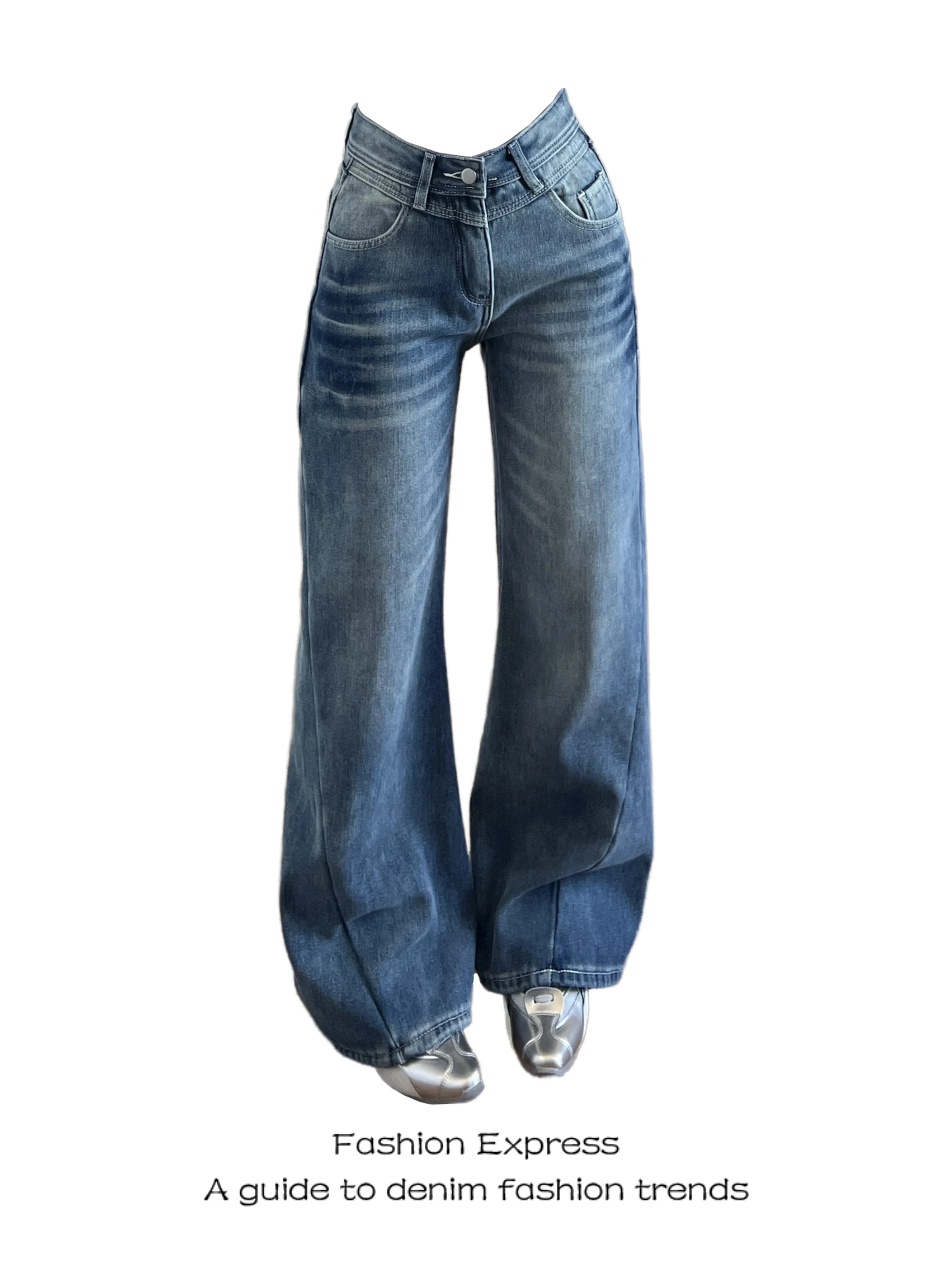 

American Sle Mildly Spicy Women's Jeans Loose Floor-Length Non-Matching Leg Design Trendy High Waist Wide Leg Jeans