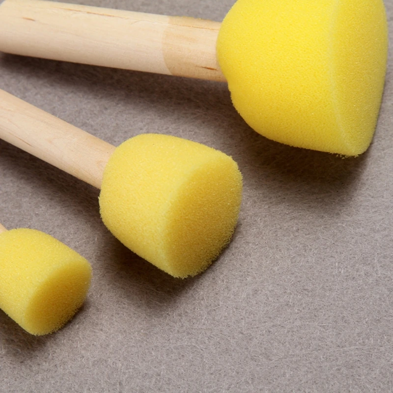 Juego de pinceles de espuma de esponja para niños, herramienta de pintura de sello con mango de madera, manualidades DIY, suministros de arte para principiantes, 5 piezas