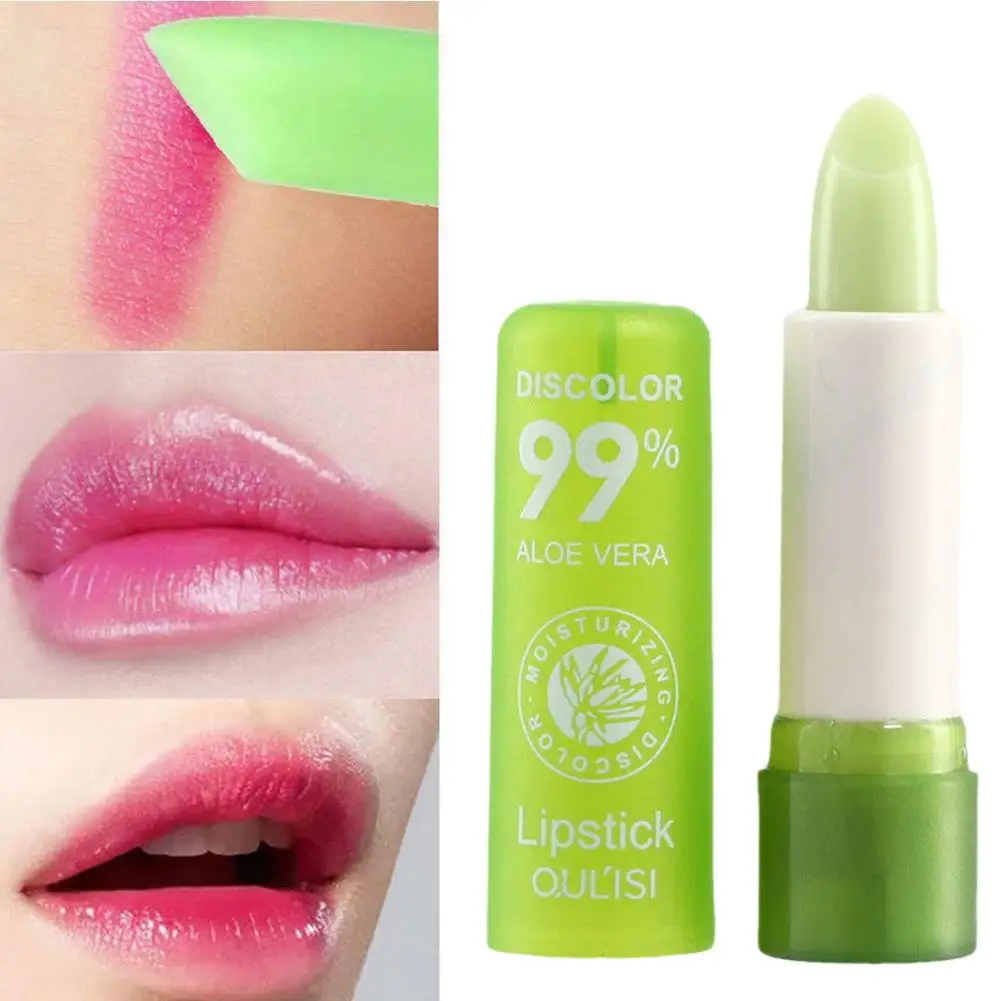 Batom hidratante de longa duração Aloe Vera, bálsamo labial hidratante, cor natural, mudança de humor, anti envelhecimento, 1 pc, 2 pcs