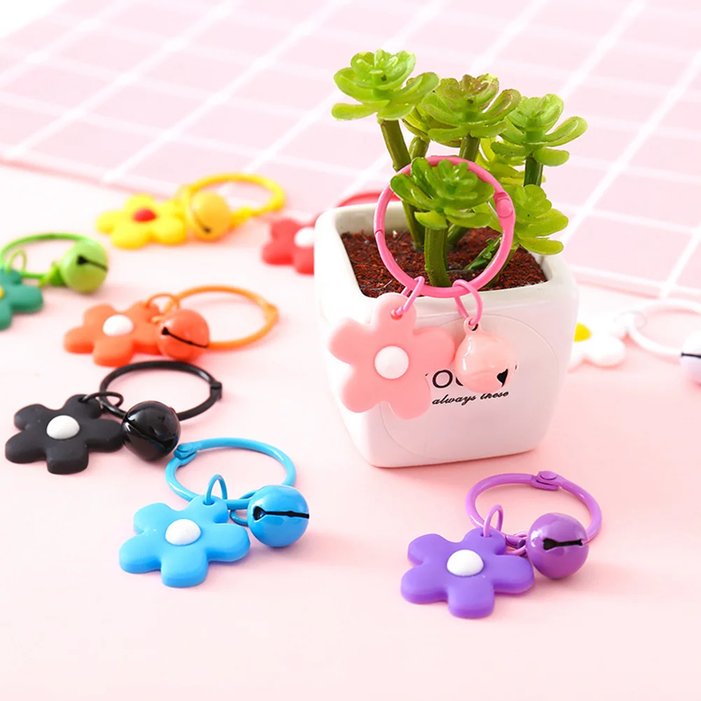 10 Pcs Color Flower Bell Keychain Small Light Non Rust Non Fade for Car Handbag Flower Key Backpack Gifts