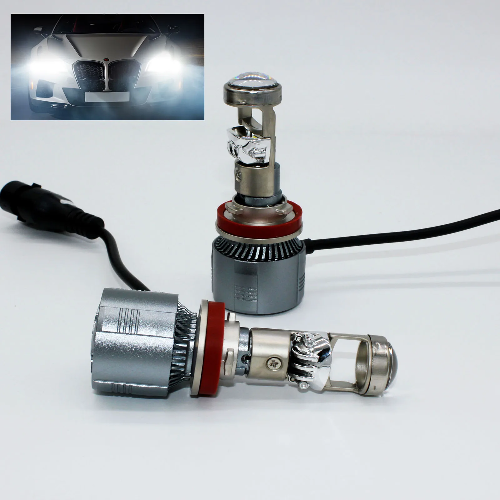 H11 H8 H9 Mini Projector LED Headlight Super Bright Bulb Kit 148W 6500K White 14800LM HIGH LOW Beam