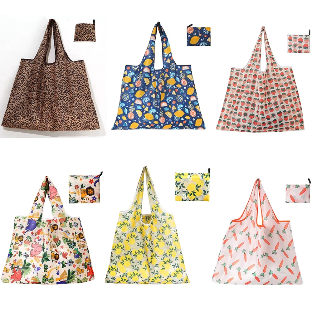 Bolsa de comestibles, bolsa de compras grande lavable, plegable, bolsa de almacenamiento de mano impresa portátil, bolsa de almacenamiento de viaje, varios colores