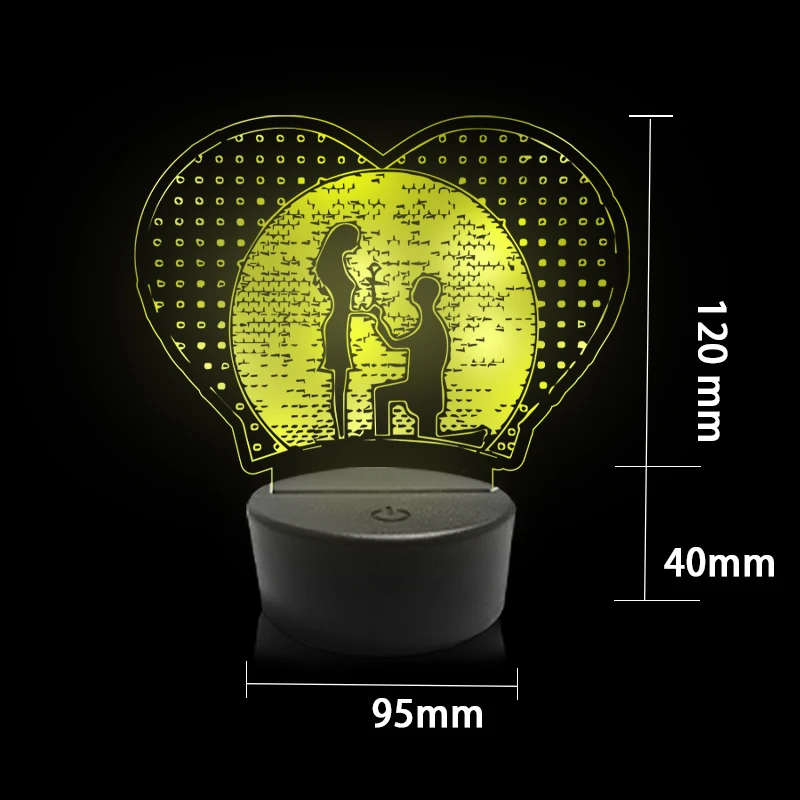 Visão 3D LED Night Light, Base Preta, 7 Cores, Decoração da Lâmpada, Casa, Lâmpadas de Cabeceira, Acrílico Room Decor, Desk Lamp, Universal, 1Pc