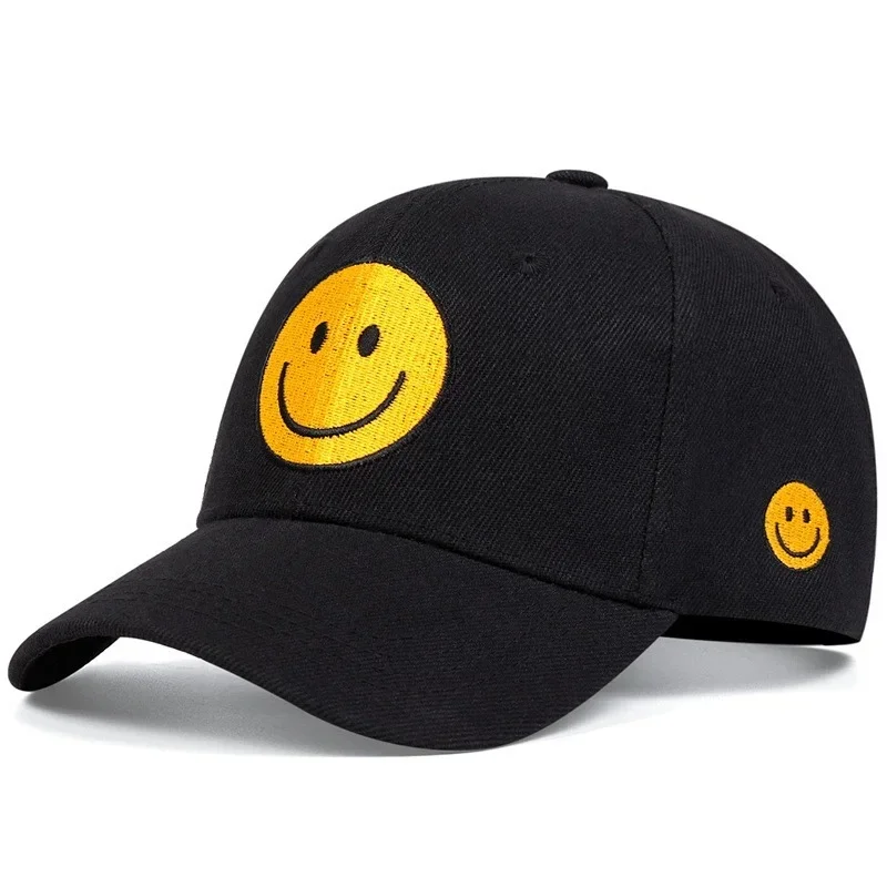 Smiley Face Embroidered Baseball Cap, Cotton Adjustable Curved Brim Casual Sport Hat