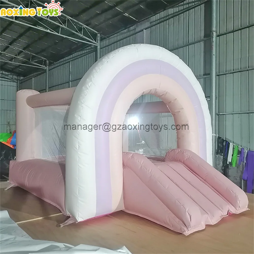 8X11 6X9FT Commercial Rainbow Inflatable Bounce House With Slide Bouncing Castle With Blower For Kids Birthday Wedding Party