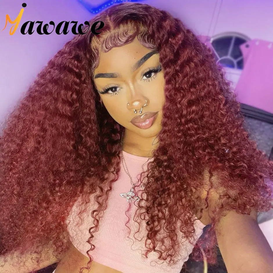 Ready To wear Glueless Wigs For Women Auburn Colored Human Hair Wigs #33 Kinky Curly Lace Frontal Wigs Preplucked Wear Go Hair