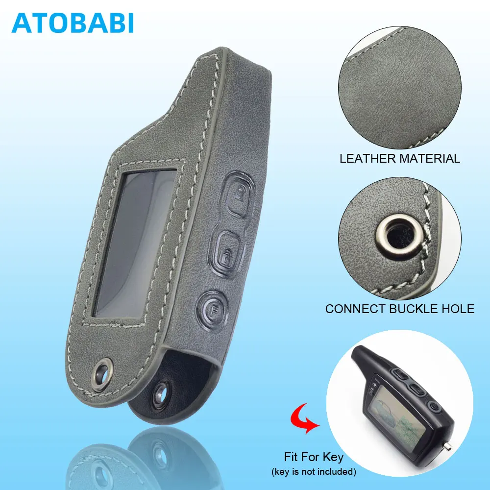 Housse de protection pour clé de voiture en cuir gris, pour Pandora DXL 3000 3170 3250 3290 3500 3700 russie, système d'alarme de voiture bidirectionnel, étui pour télécommande LCD