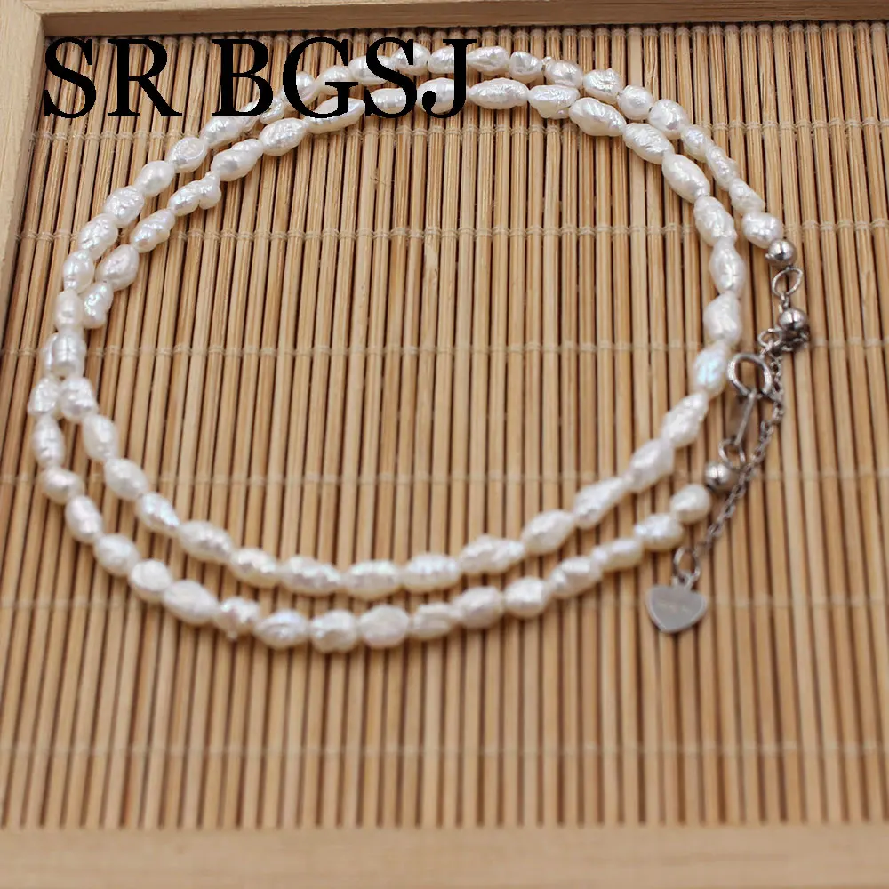 

3x7mm 100% Wild Natural Freshwater Pearl Tiny Beads Adjustable Choker Necklace 16"